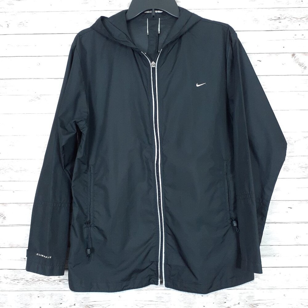 Nike Womens Clima fit Windbreaker Jacket M 8-10 Full Zip Black 616 - Picture 1 of 7